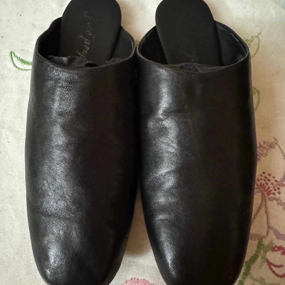 Free People Black Leather Slip-On Mules
